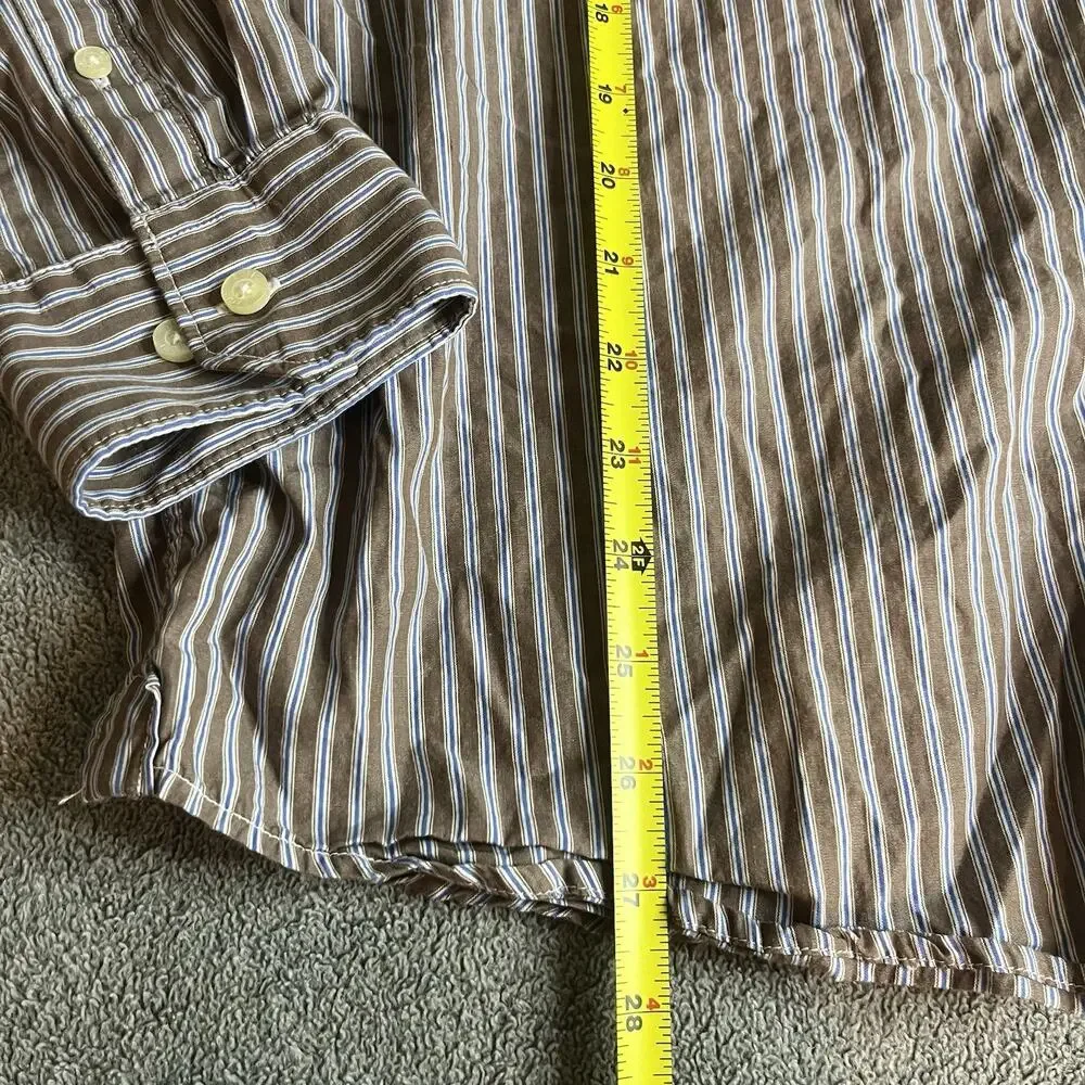 American Eagle Men's L Vintage Fit Striped Button Down Shirt Brown Tan Long SLV